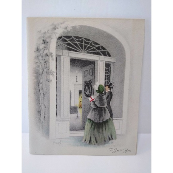 Mid Century Modern Christmas Greeting Card Signed PCN Vintage Grinnell 1945 - Picture 4 of 4